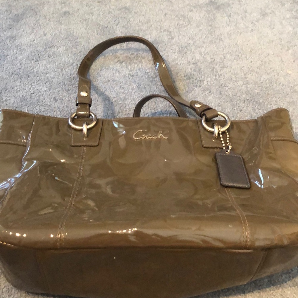 Coach Grey patent leather purse - no long straps so shoulder or carry only
